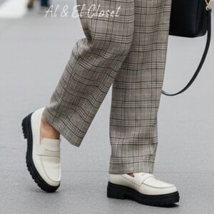 Quince Italian Leather Lug Sole Loafers Bone Ivory Platform Shoes Size 7 NWB